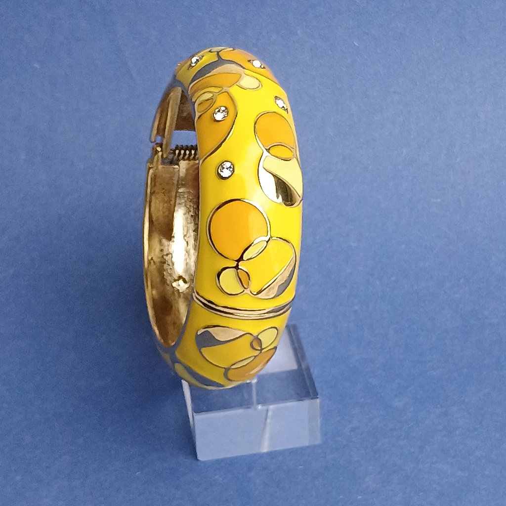 Enamel Geo Popart Chunky Bangle Hinge Clamper Round Bracelet Bohemian Art Pastel